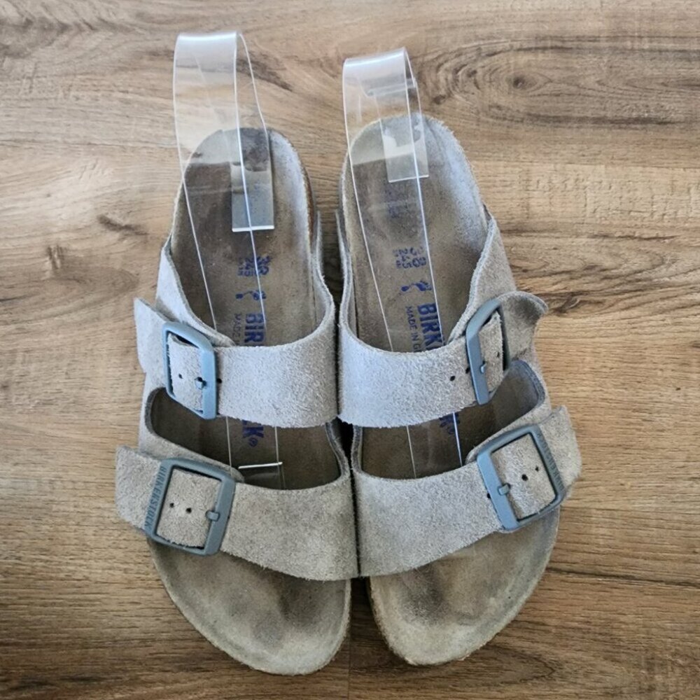 Birkenstock Arizona Sandals, Grey Suede Cork Sandals - Picture 2 of 10